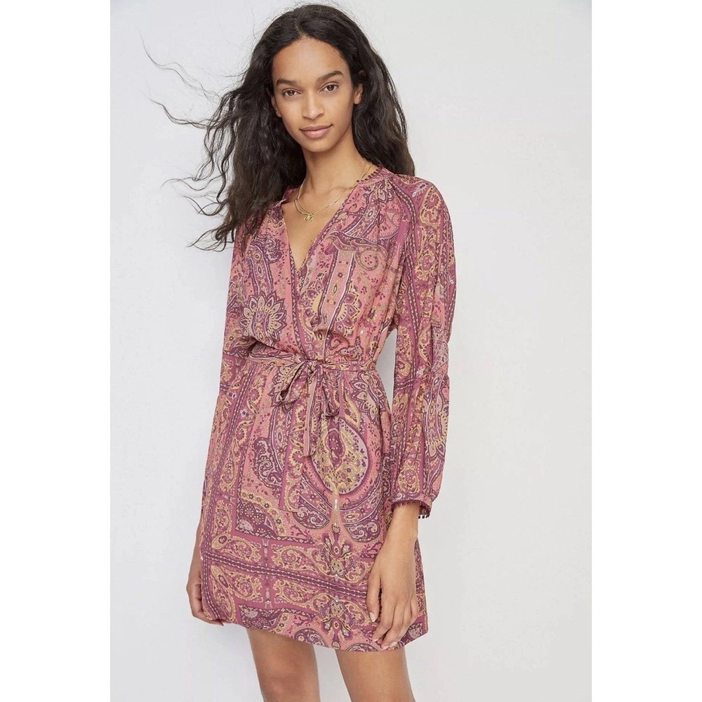 Anthropologie TINY Odetta Paisley Surplice Faux Wrap Mini Dress Pockets S $168